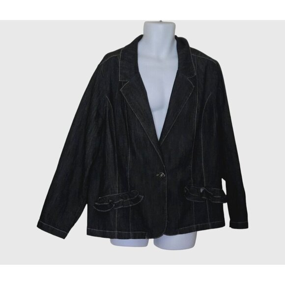 Lane Bryant off black denim one button Jacket size 28 - Picture 1 of 7
